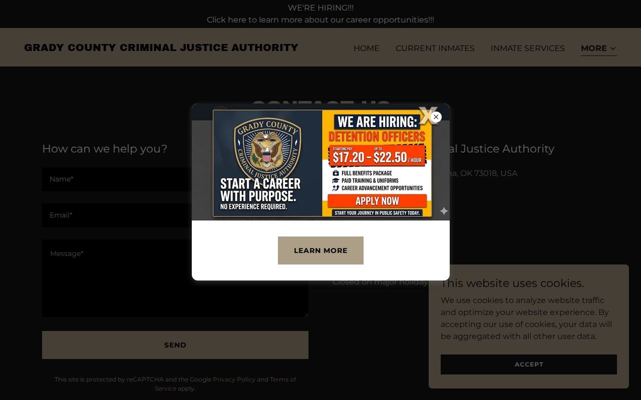 Grady County Detention Center contact details for 72-hour release verification