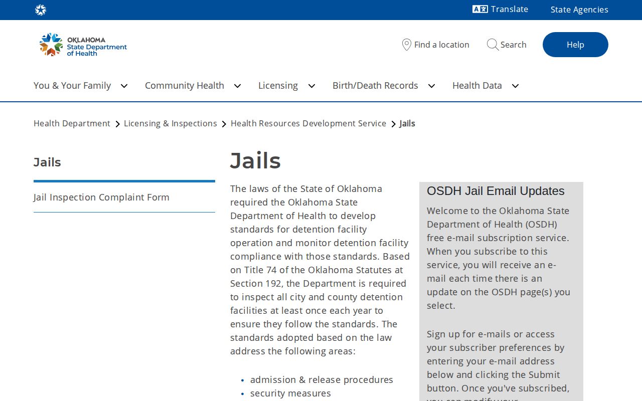 Grady County Detention Center Oklahoma jail classification information